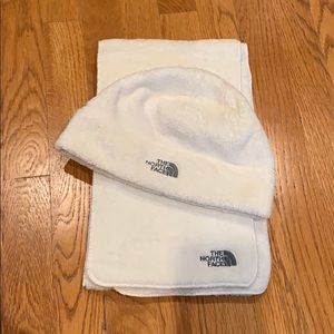The North Face fuzzy fleece hat and scarf